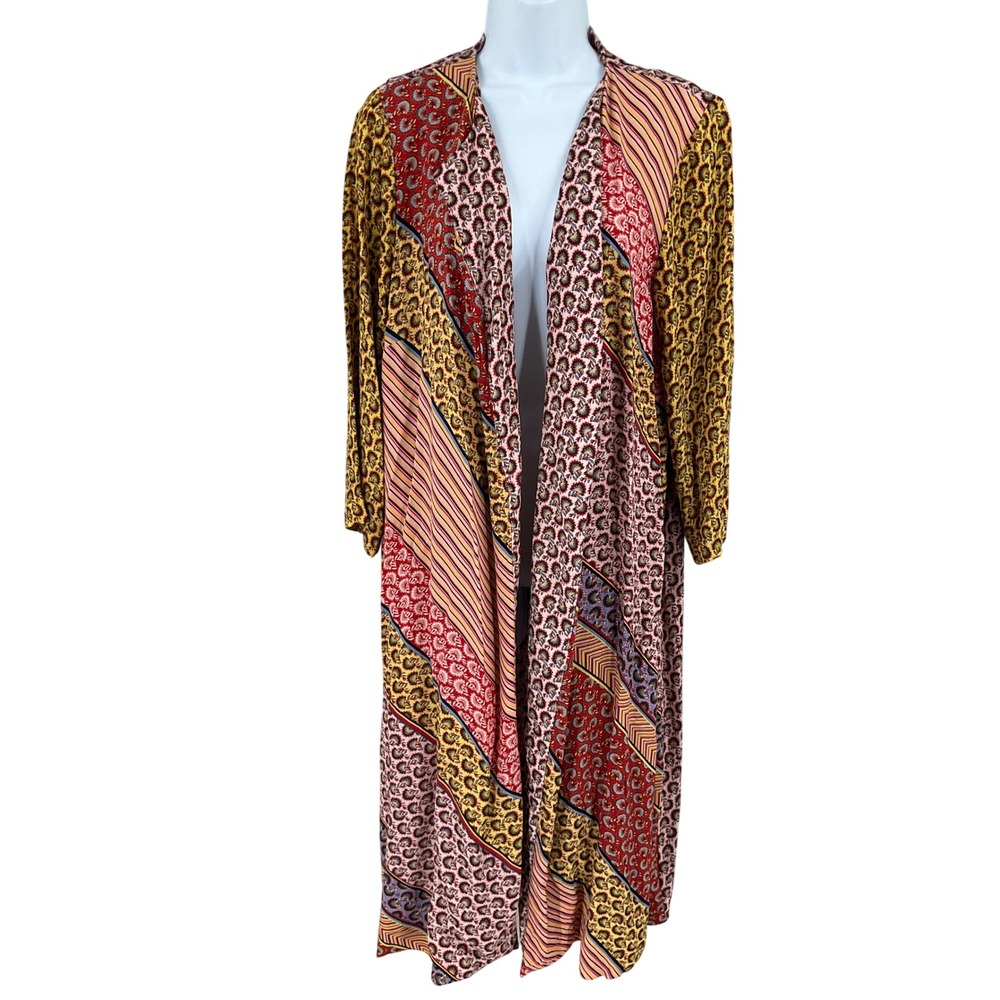 Cabi Duster Cardigan Womens Small Multicolor Patchwork Boho Floral Maximalist